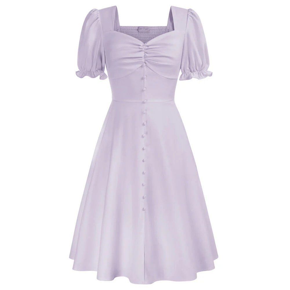 Belle Poque Women's Puff Short Sleeve Sweetheart Neck Swing A-Line Flare Dress M